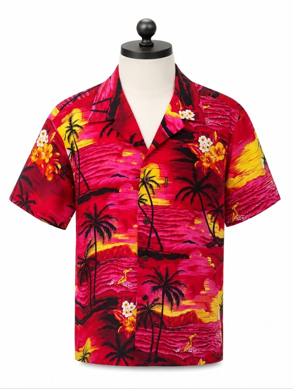 Palmwave Hawaii Men's Red Tropical Surf Print Casual Button Down Shirt L Vacay